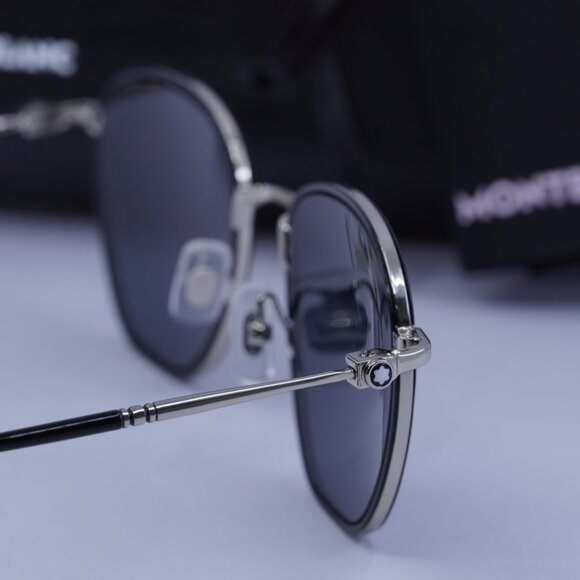 Montblanc MB0160S 001 Square Sunglasses - Silver/Black/Grey - Picture 10 of 10